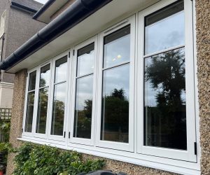 White casement window with a flush design
